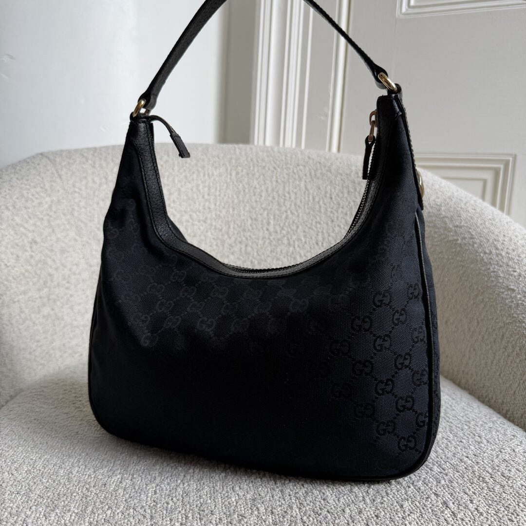 Gucci GG Canvas Black Hobo Shoulder Bag