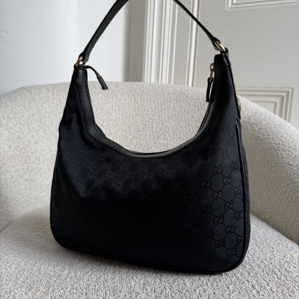 Gucci GG Canvas Black Hobo Shoulder Bag