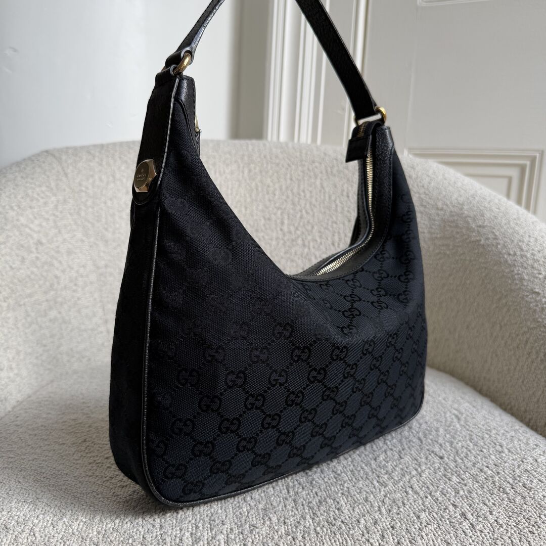Gucci GG Canvas Black Hobo Shoulder Bag