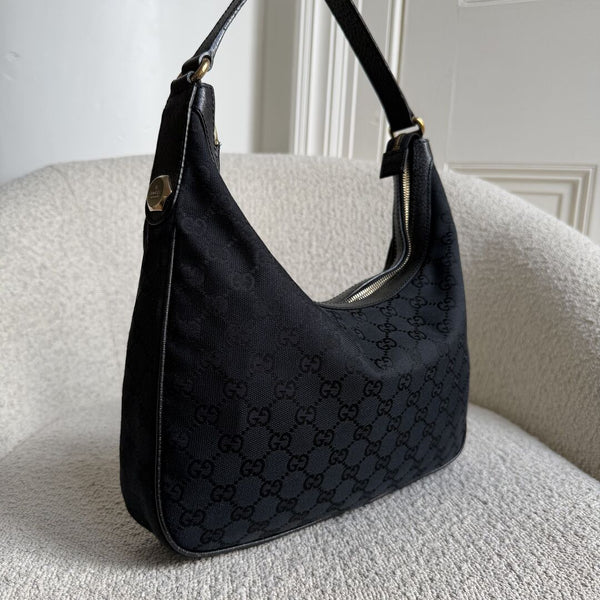 Gucci GG Canvas Black Hobo Shoulder Bag