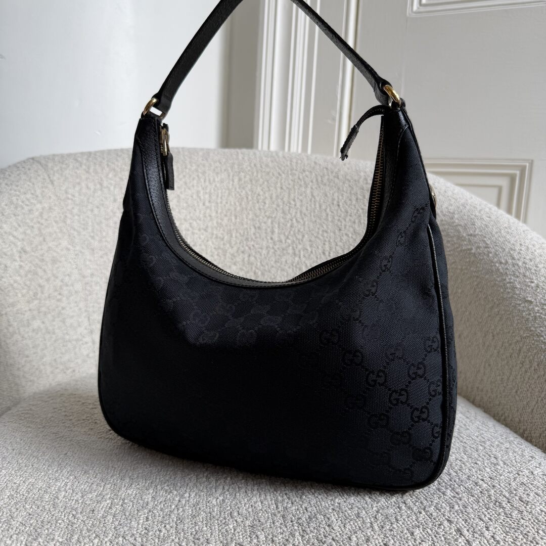 Gucci GG Canvas Black Hobo Shoulder Bag