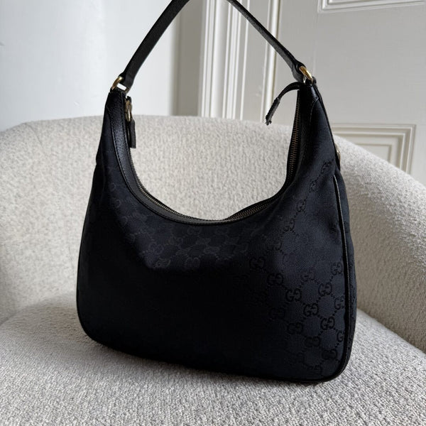Gucci GG Canvas Black Hobo Shoulder Bag