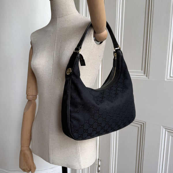 Gucci GG Canvas Black Hobo Shoulder Bag