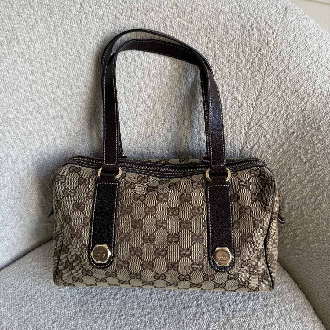 Gucci GG Canvas Charmy Boston Brown Shoulder Bag