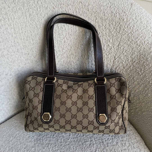 Gucci GG Canvas Charmy Boston Brown Shoulder Bag