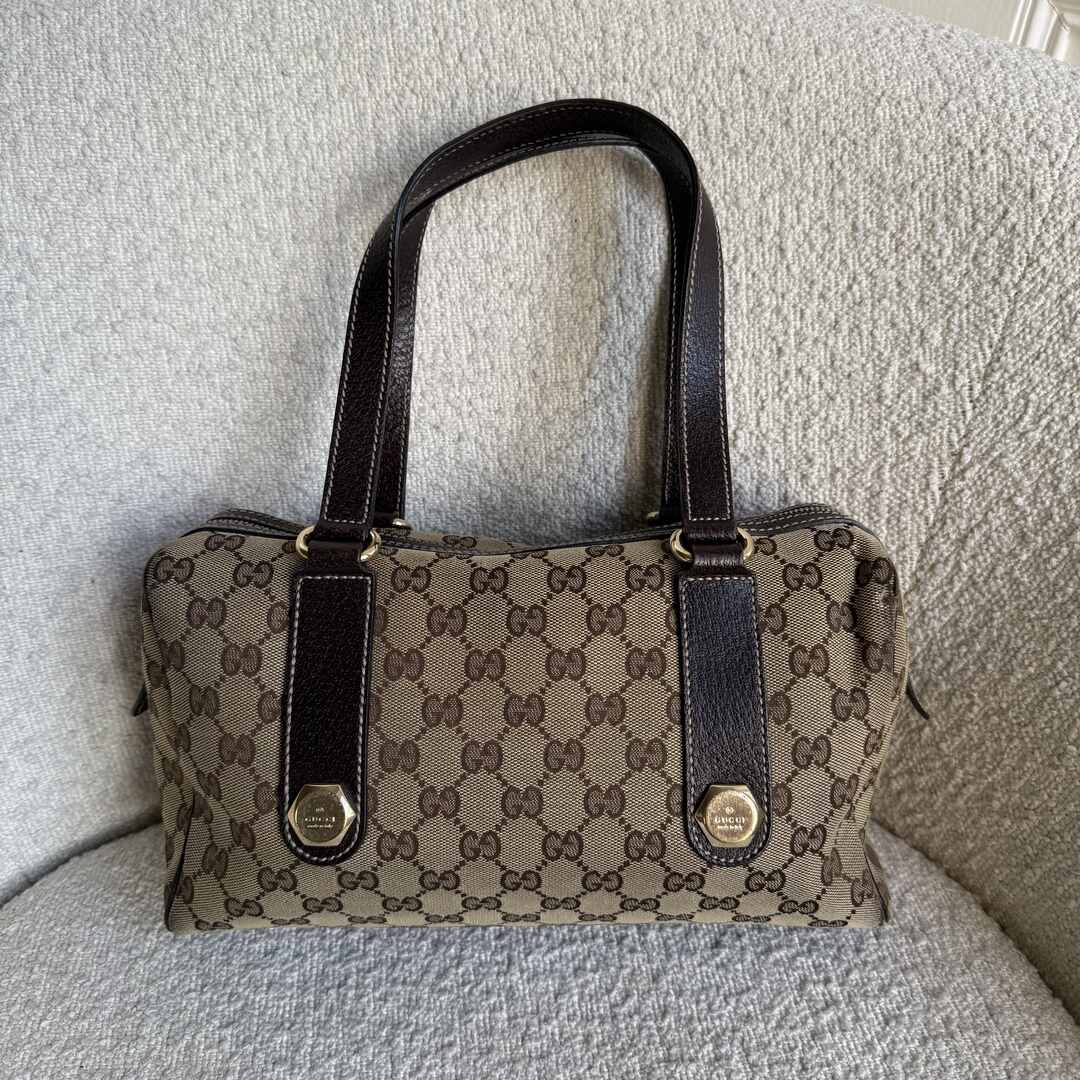 Gucci GG Canvas Charmy Boston Brown Shoulder Bag