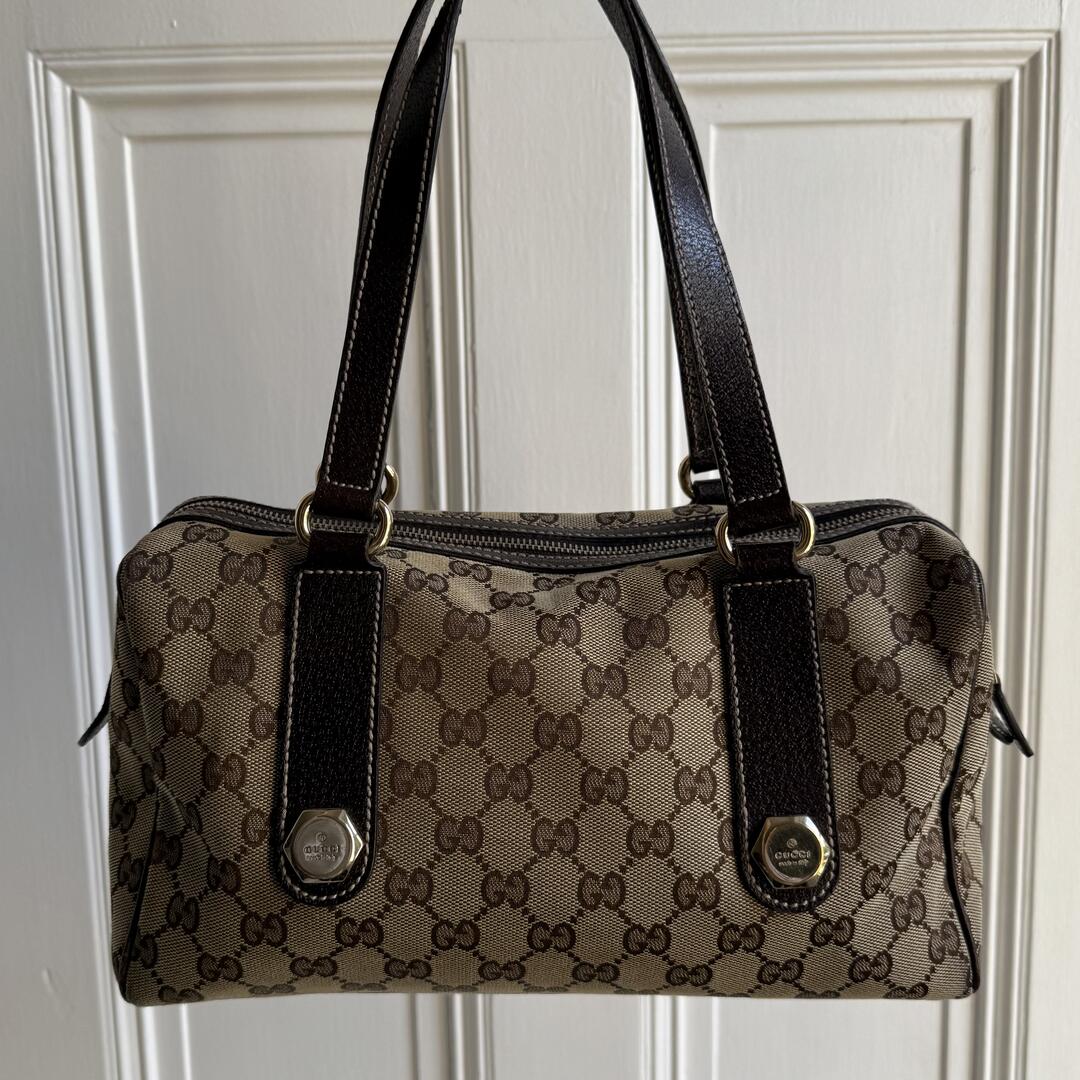 Gucci GG Canvas Charmy Boston Brown Shoulder Bag