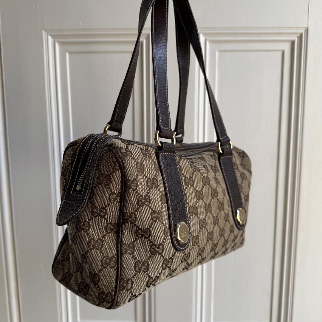 Gucci GG Canvas Charmy Boston Brown Shoulder Bag