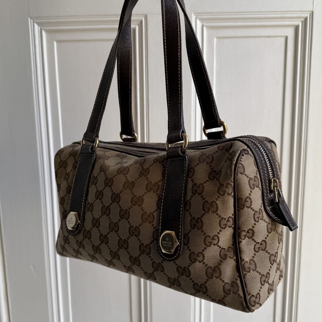 Gucci GG Canvas Charmy Boston Brown Shoulder Bag