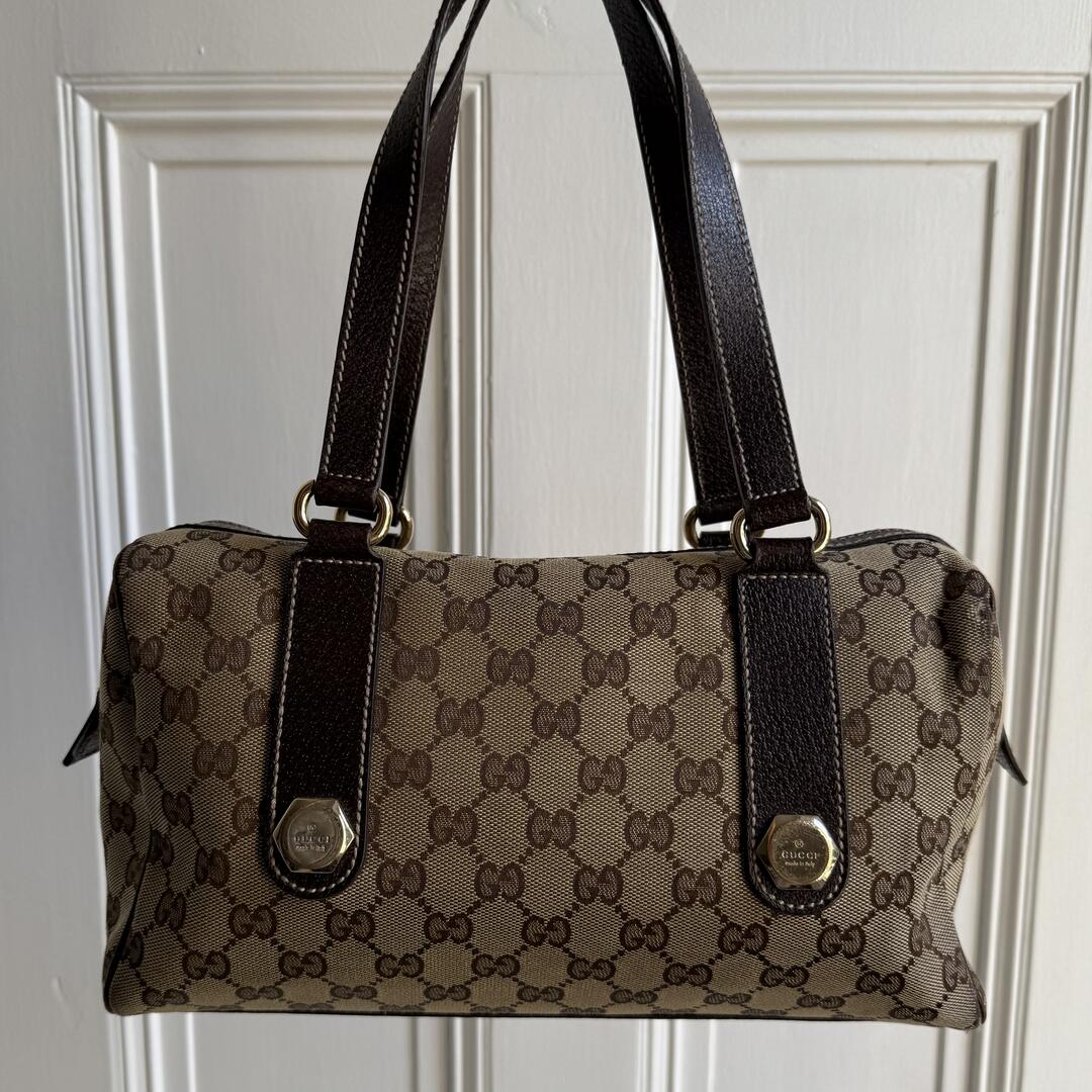 Gucci GG Canvas Charmy Boston Brown Shoulder Bag