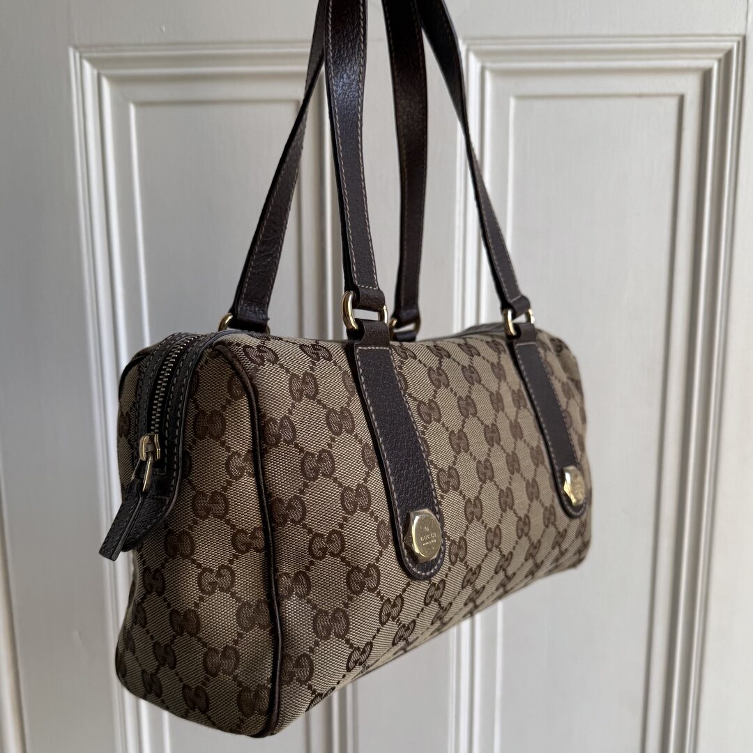 Gucci GG Canvas Charmy Boston Brown Shoulder Bag