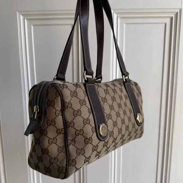 Gucci GG Canvas Charmy Boston Brown Shoulder Bag