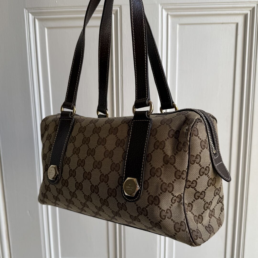 Gucci GG Canvas Charmy Boston Brown Shoulder Bag