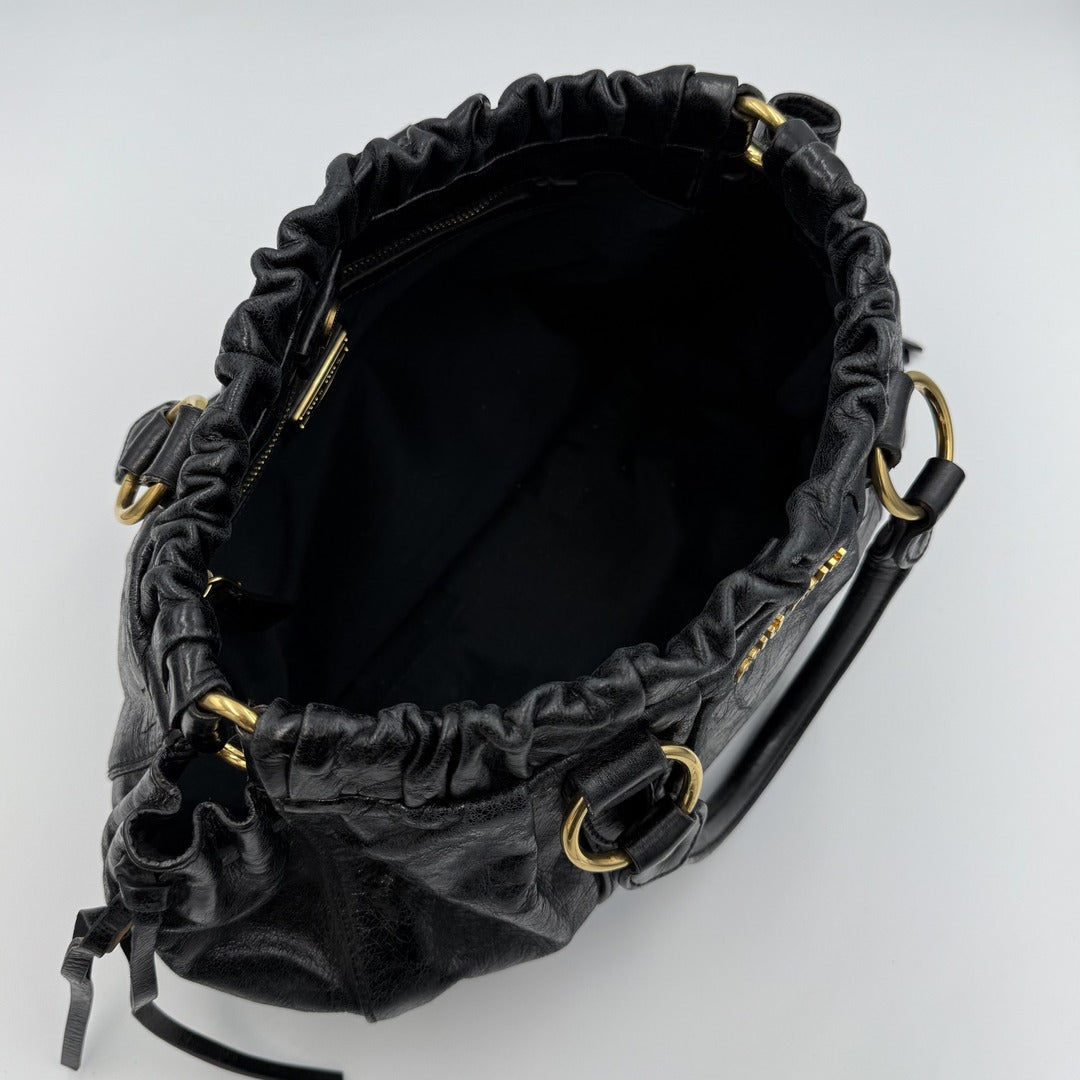 Miu Miu Vitello Black Leather Handbag