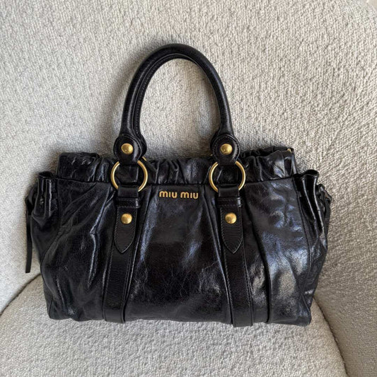 Miu Miu Vitello Black Leather Handbag