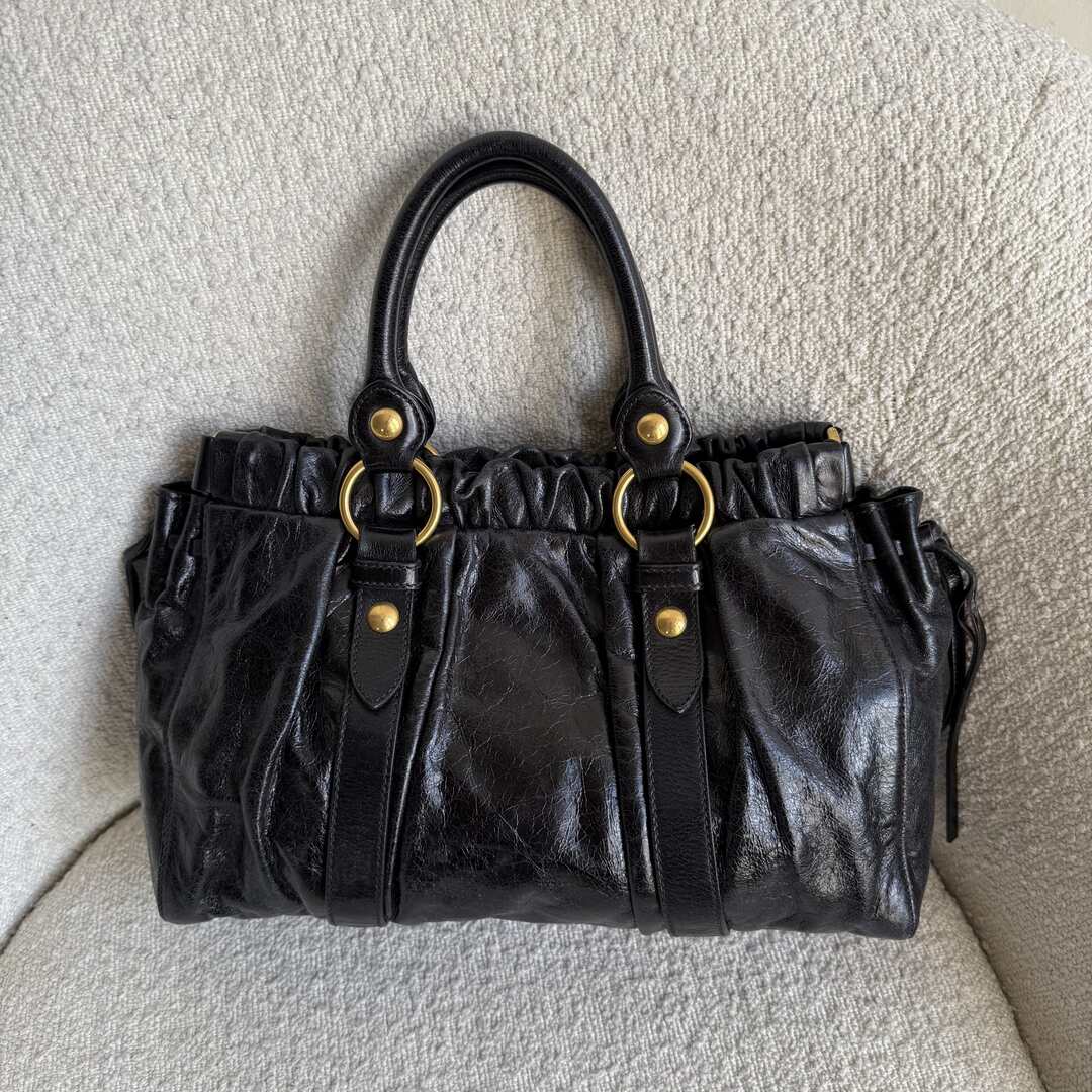 Miu Miu Vitello Black Leather Handbag