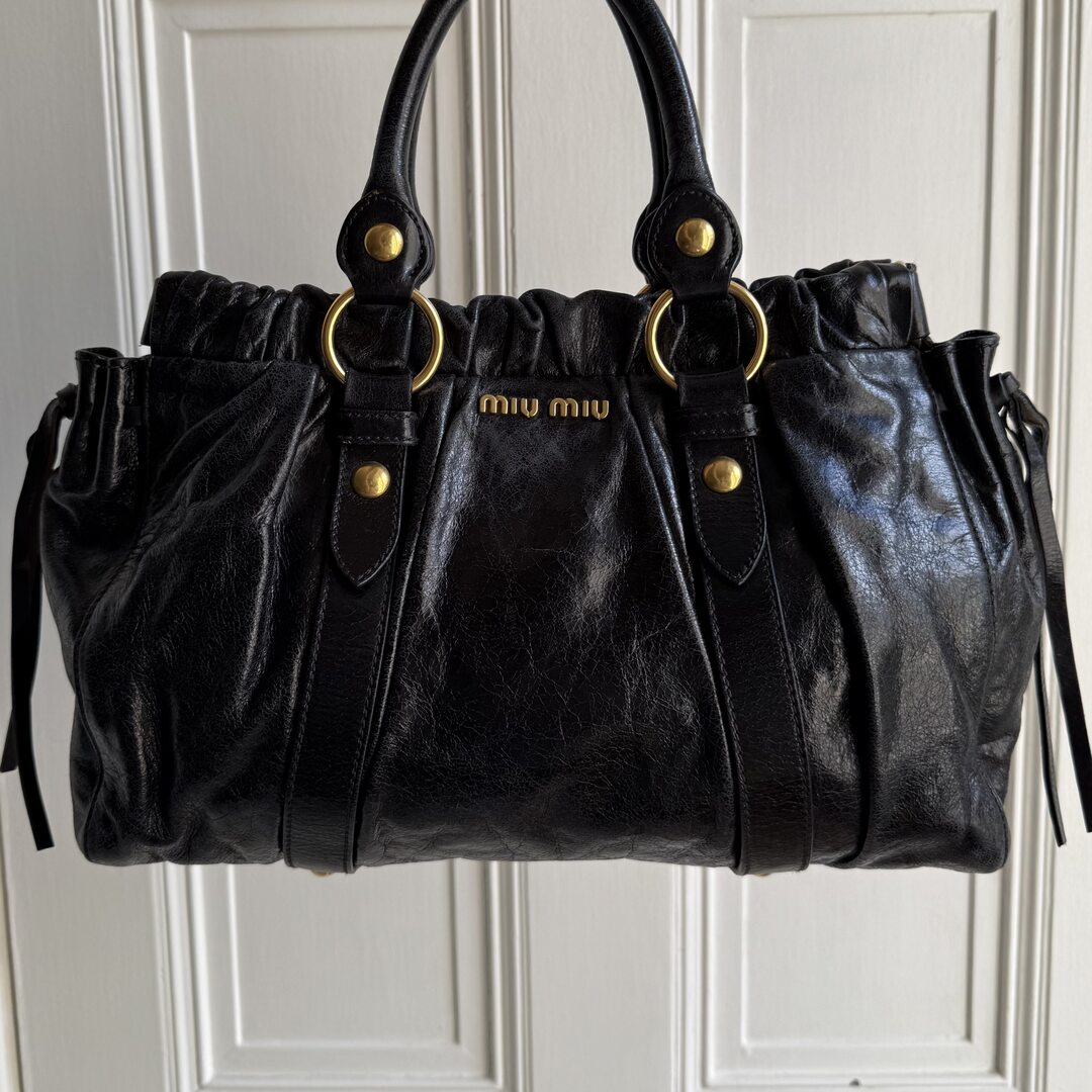 Miu Miu Vitello Black Leather Handbag