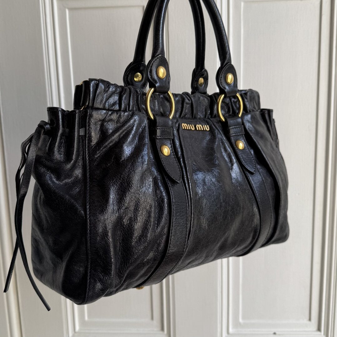 Miu Miu Vitello Black Leather Handbag