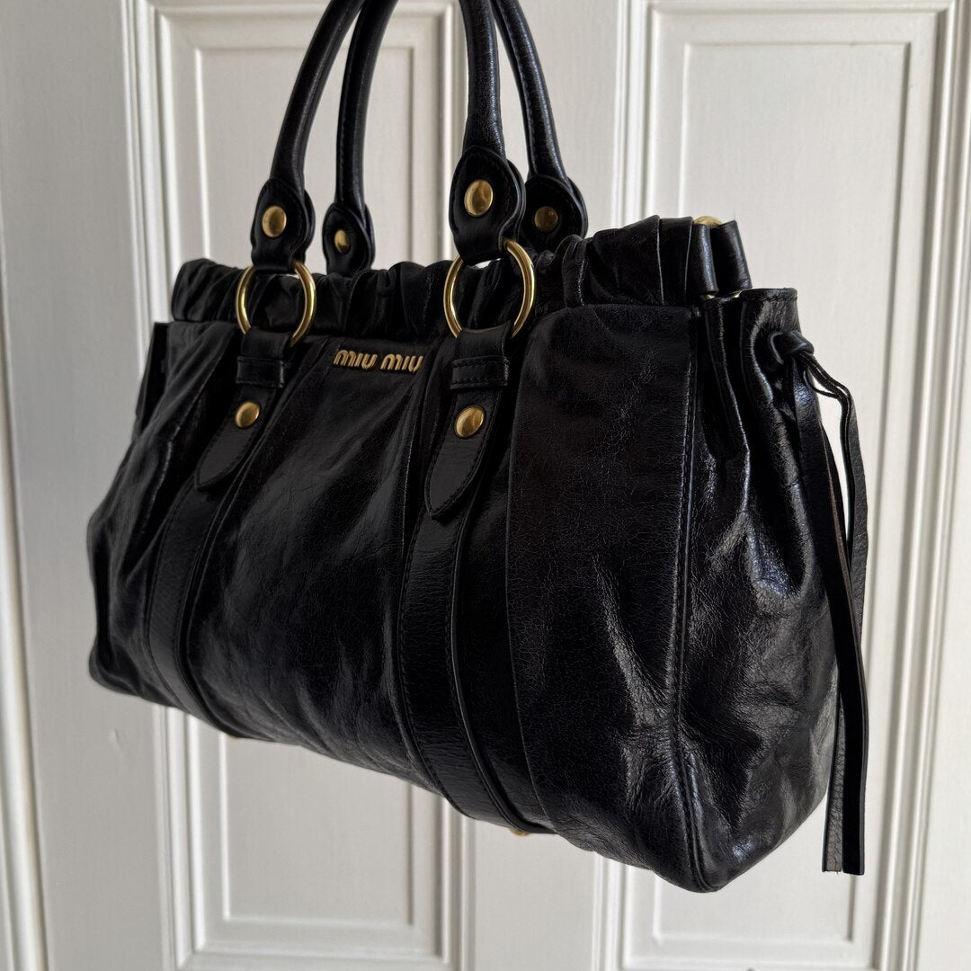 Miu Miu Vitello Black Leather Handbag