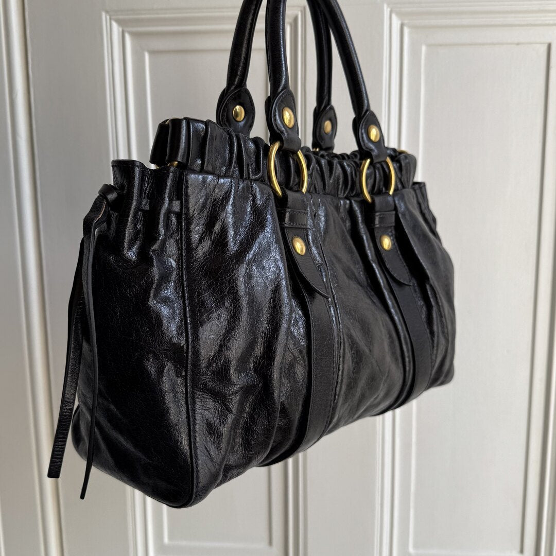 Miu Miu Vitello Black Leather Handbag