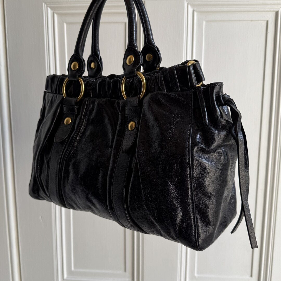 Miu Miu Vitello Black Leather Handbag