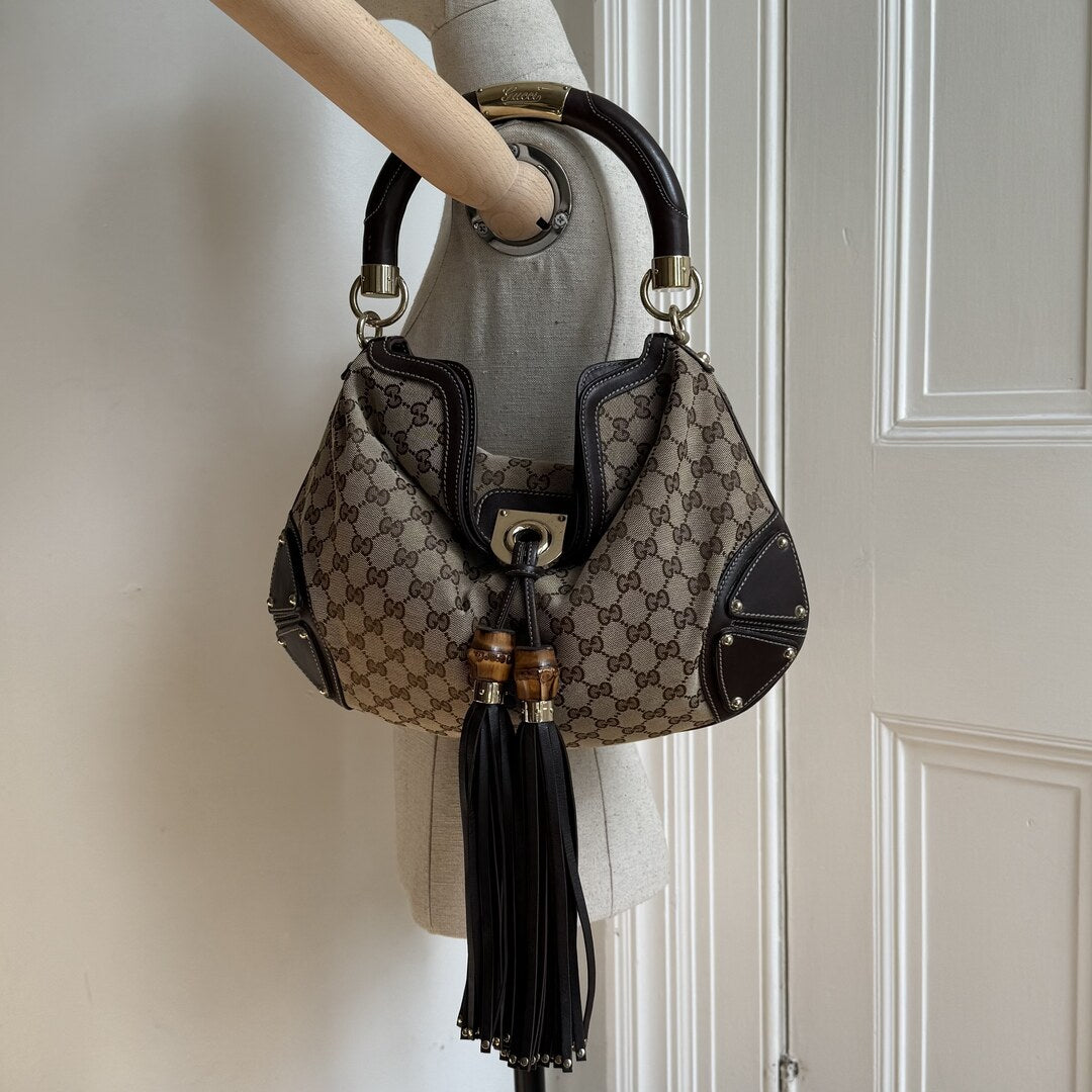 Gucci GG Canvas Indy Bamboo Brown Handbag