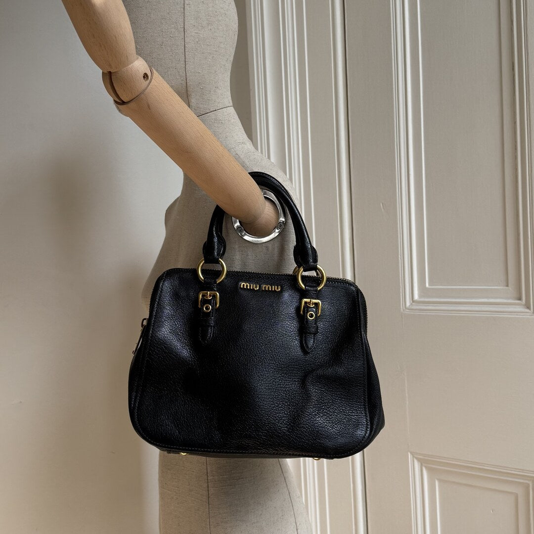 Miu Miu Madras Leather Black Handbag