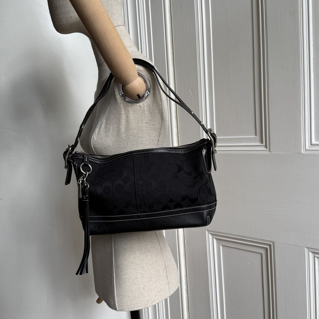 Coach Signature Tassel Black Shoulder Bag