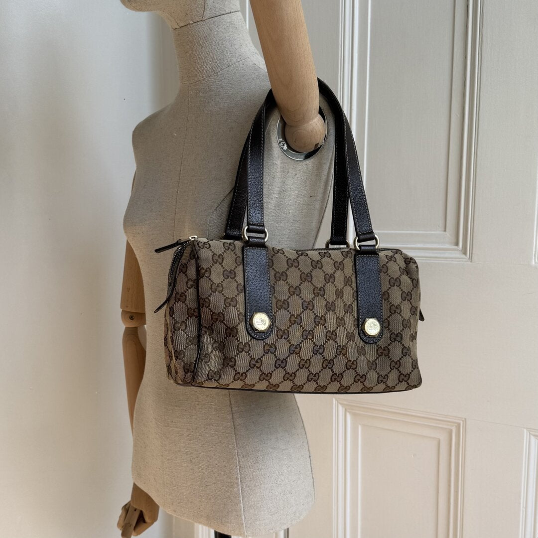 Gucci GG Canvas Charmy Boston Brown Shoulder Bag