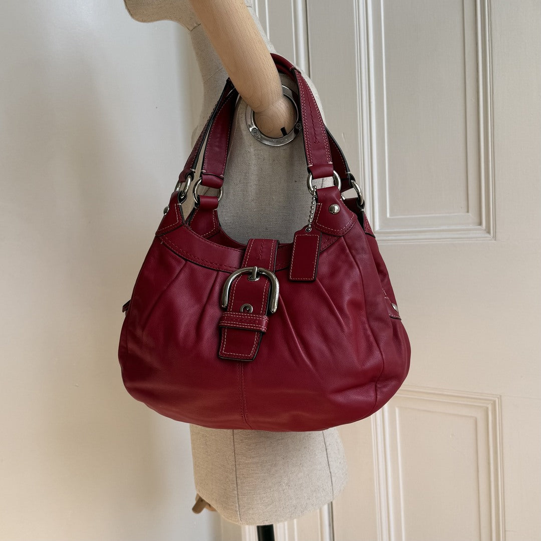 Coach Soho Hobo Leather Red Buckle Shoulder Bag