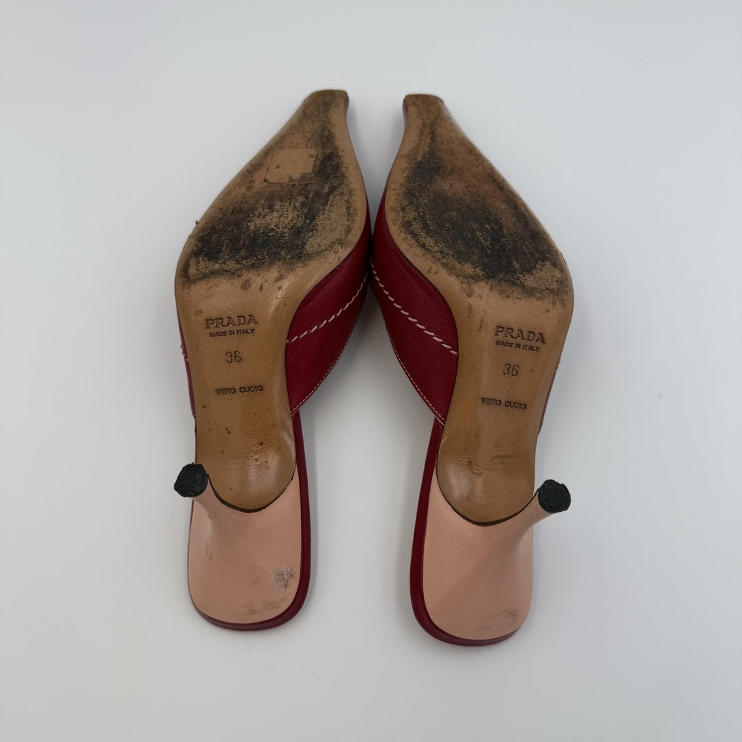 Archive Prada Red Bow Kitten Heels