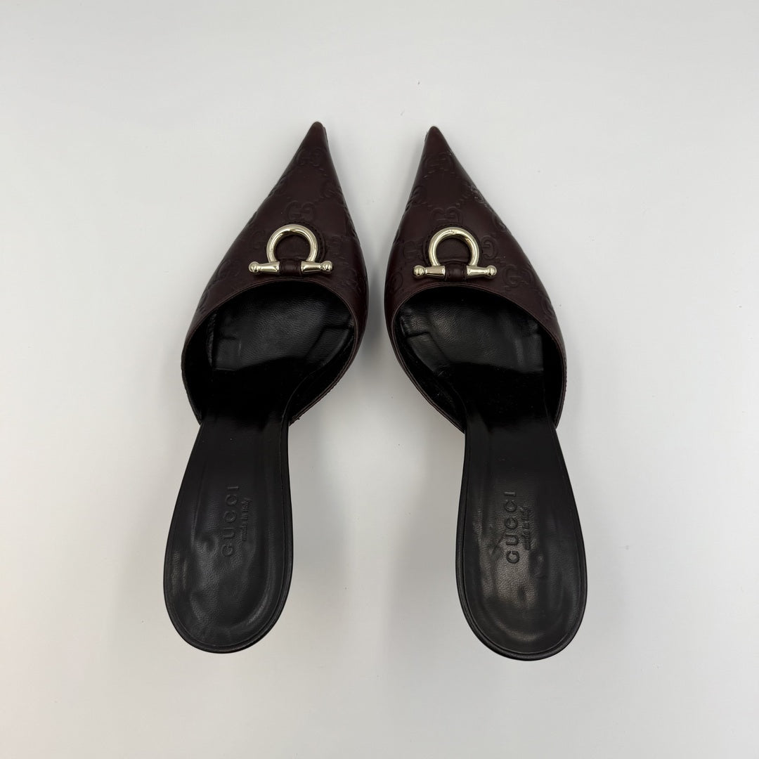 Gucci Guccissima Horsebit Leather Brown Kitten Heels