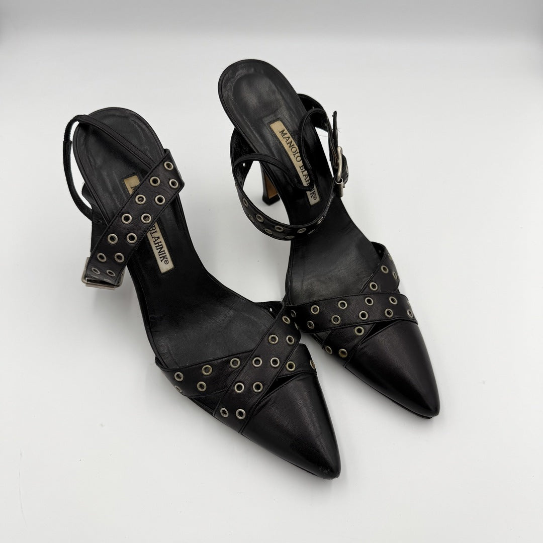 Manolo Blahnik Studded Slingback Kitten Heels