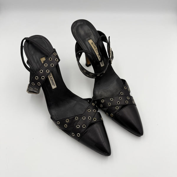 Manolo Blahnik Studded Slingback Kitten Heels