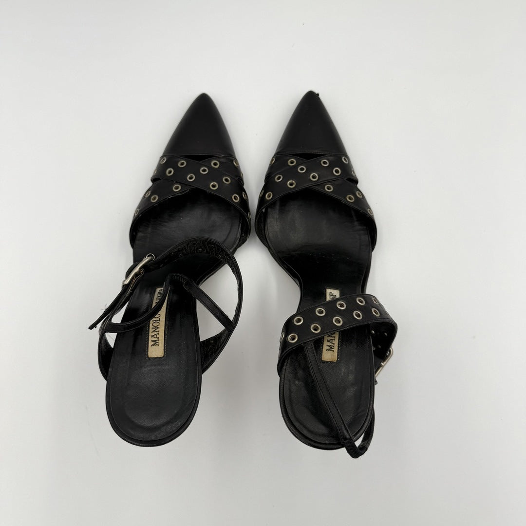 Manolo Blahnik Studded Slingback Kitten Heels
