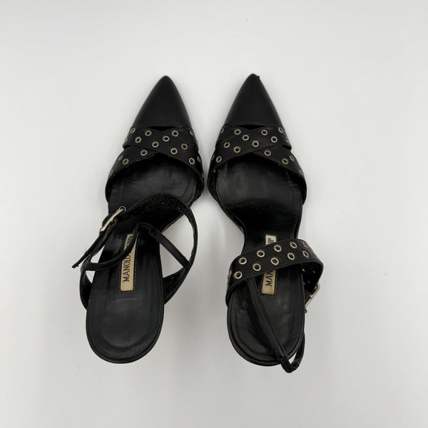 Manolo Blahnik Studded Slingback Kitten Heels