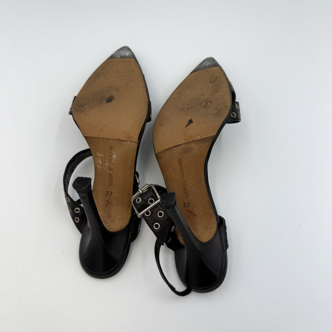 Manolo Blahnik Studded Slingback Kitten Heels