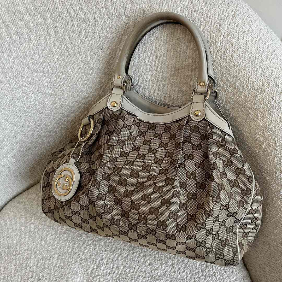 Gucci Monogram Sukey Cream Tote Bag