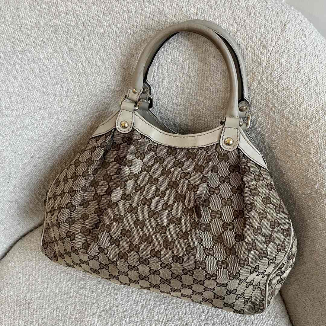 Gucci Monogram Sukey Cream Tote Bag