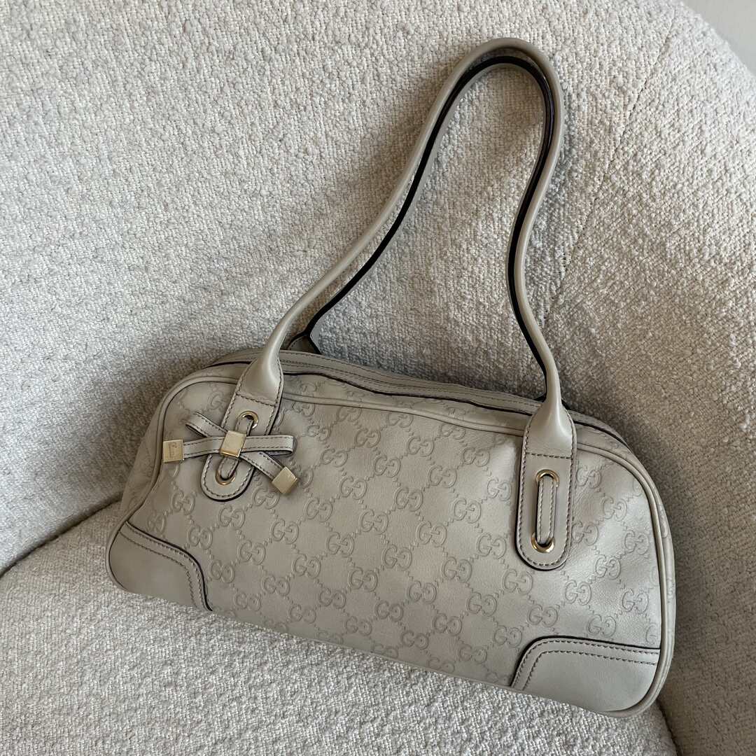 Gucci Guccissima Princy Leather Cream Shoulder Bag