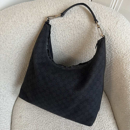 Gucci GG Canvas Hobo Black Shoulder Bag