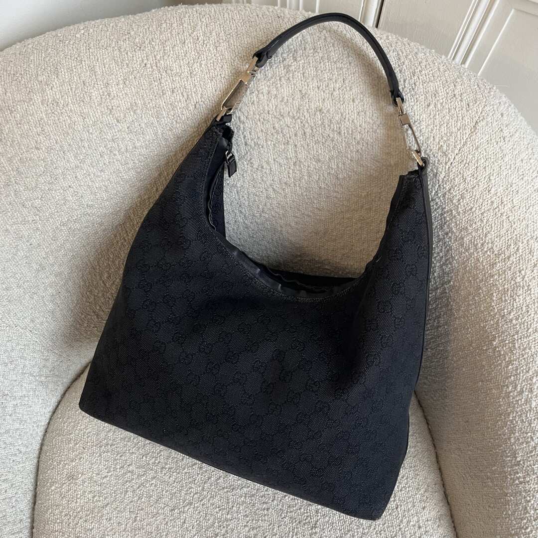 Gucci GG Canvas Hobo Black Shoulder Bag