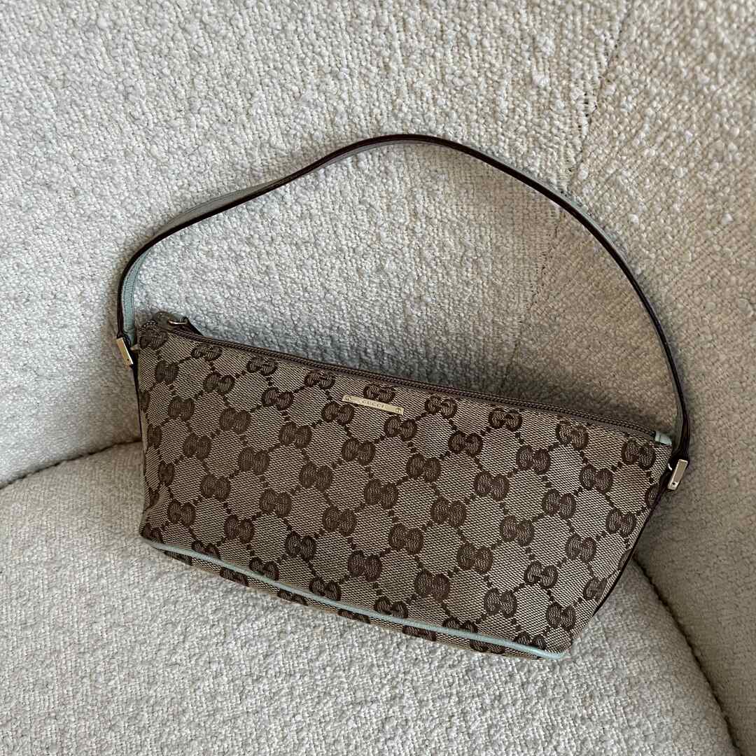 Gucci Monogram Sage Green Boat Pochette Handbag