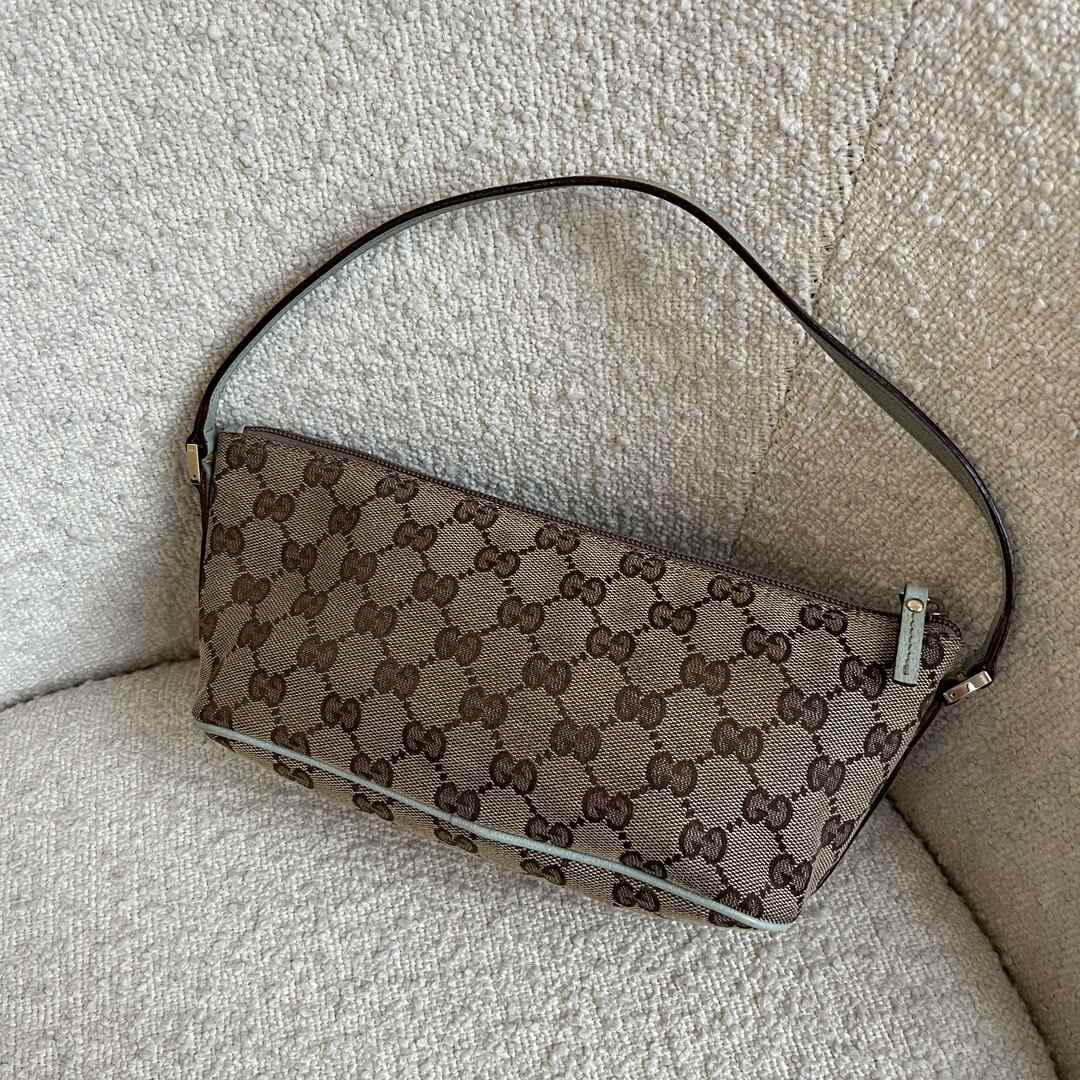 Gucci Monogram Sage Green Boat Pochette Handbag