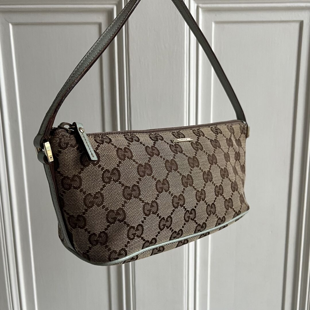 Gucci Monogram Sage Green Boat Pochette Handbag