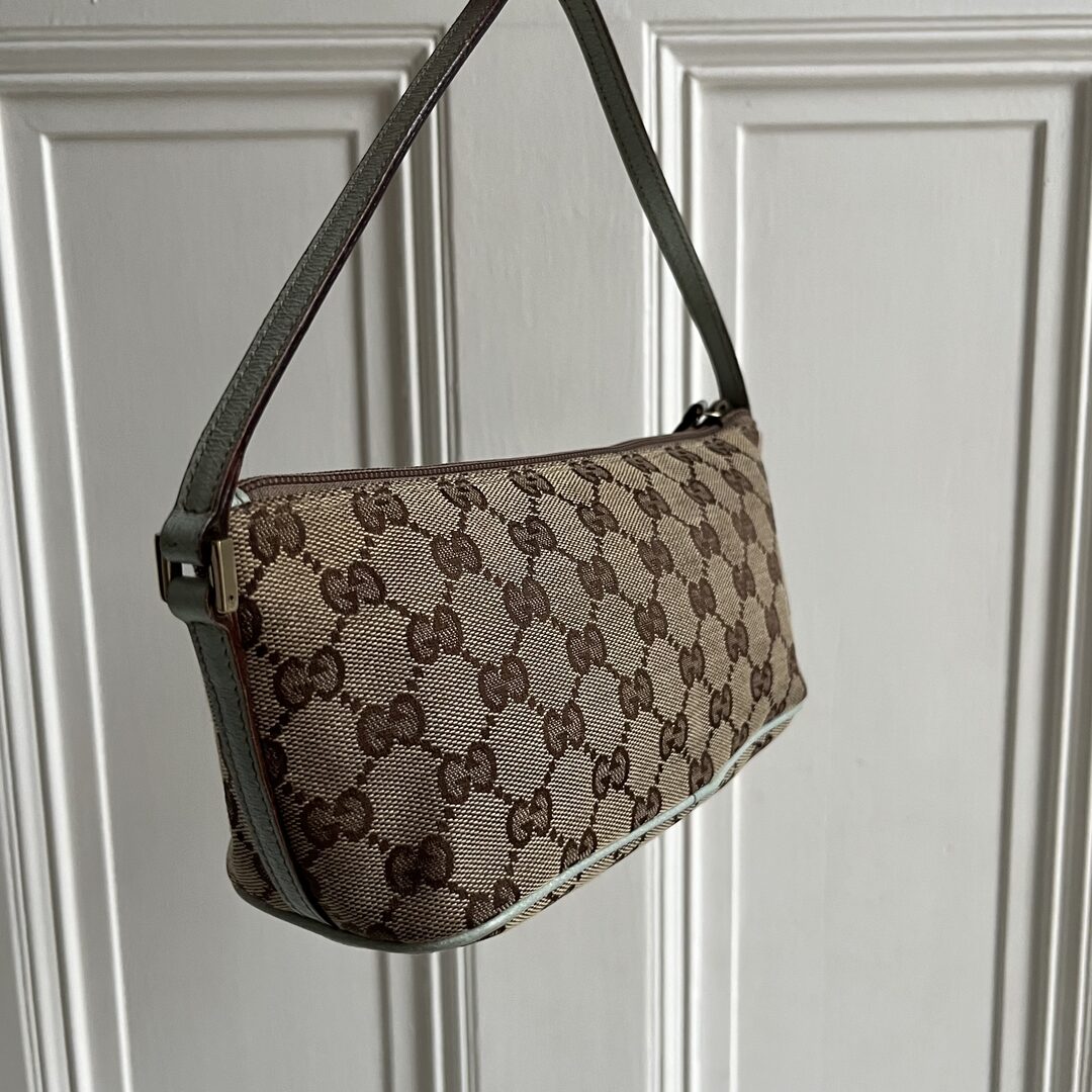 Gucci Monogram Sage Green Boat Pochette Handbag