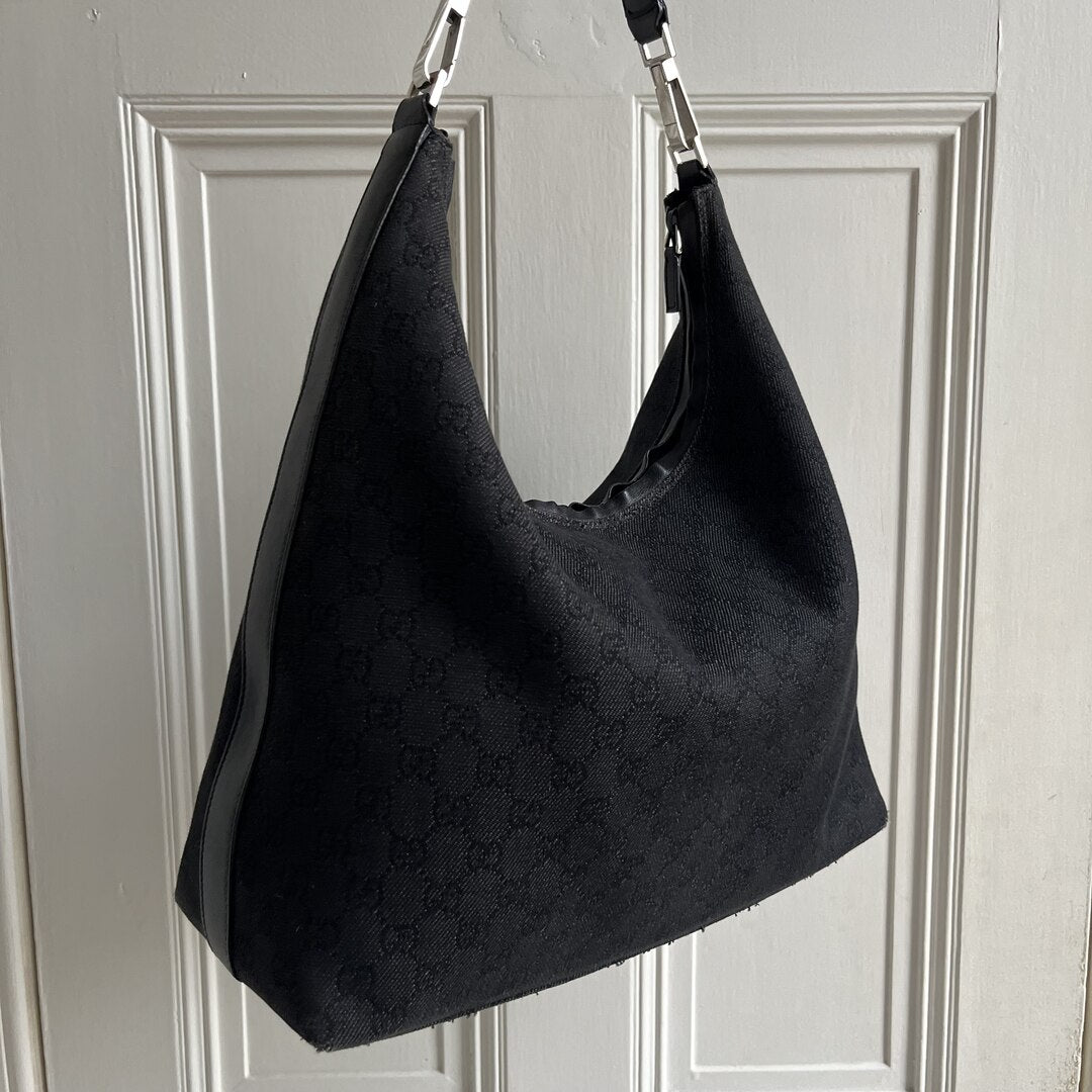 Gucci GG Canvas Hobo Black Shoulder Bag