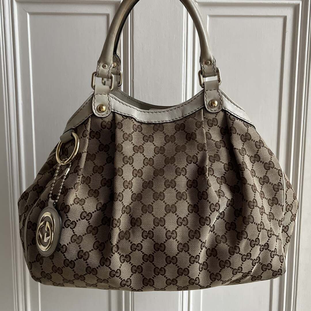 Gucci Monogram Sukey Cream Tote Bag