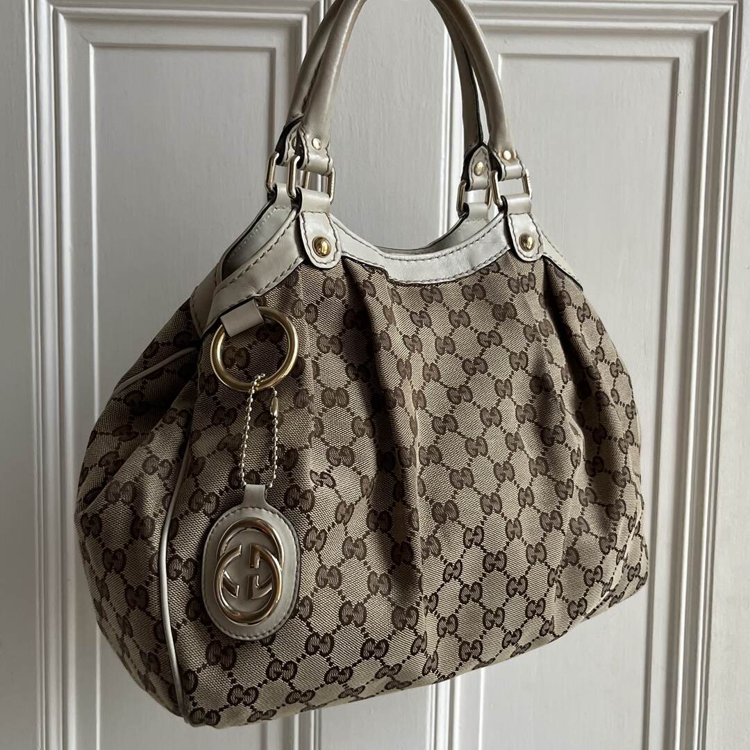 Gucci Monogram Sukey Cream Tote Bag