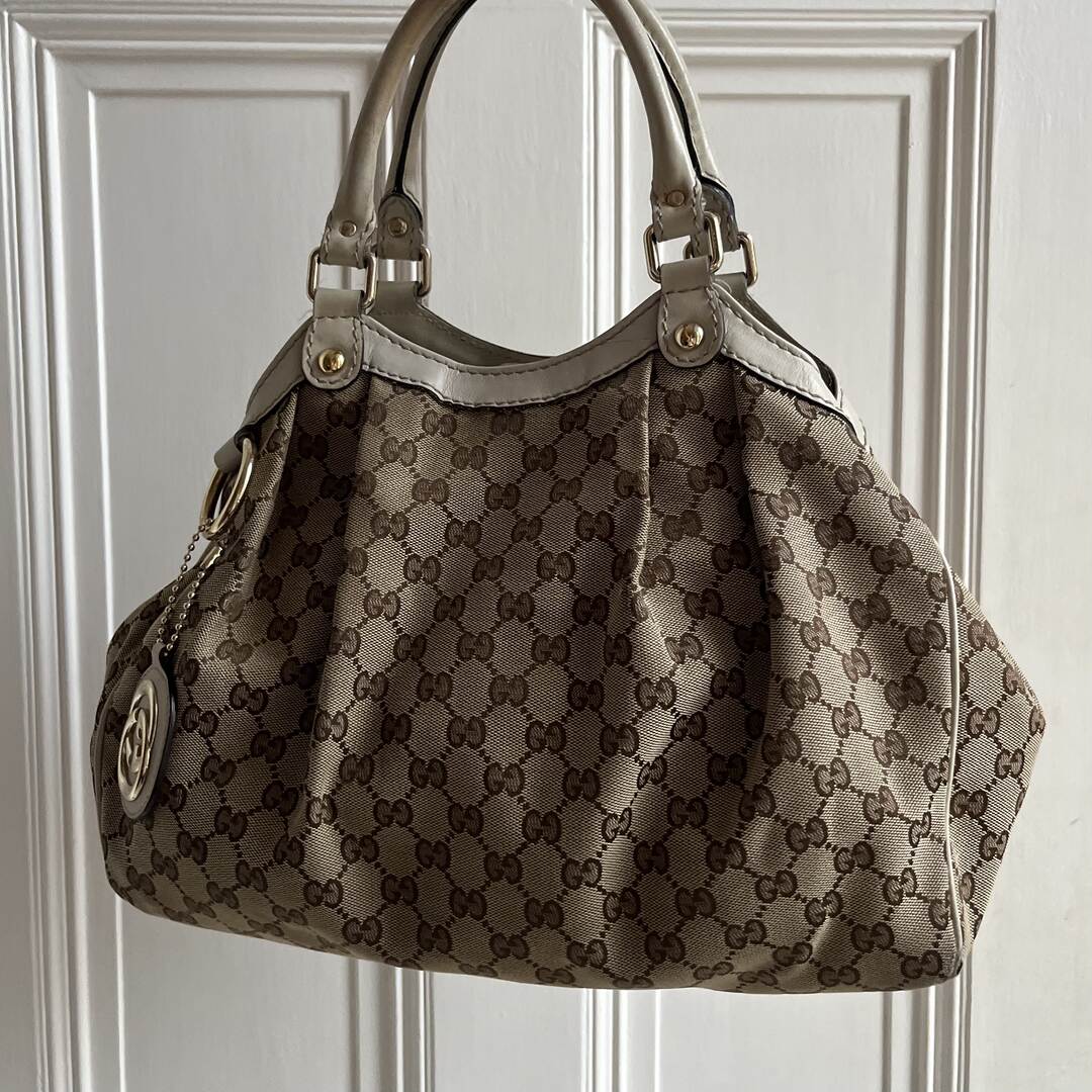 Gucci Monogram Sukey Cream Tote Bag